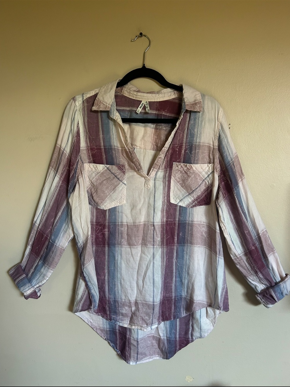 Mudd Plaid High-Low Pullover Blouse – XL